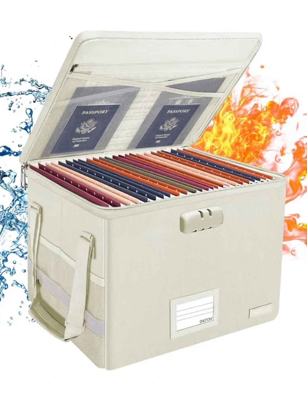 File Box Locking Fireproof Document Box Water Resistant Collapsible Portable